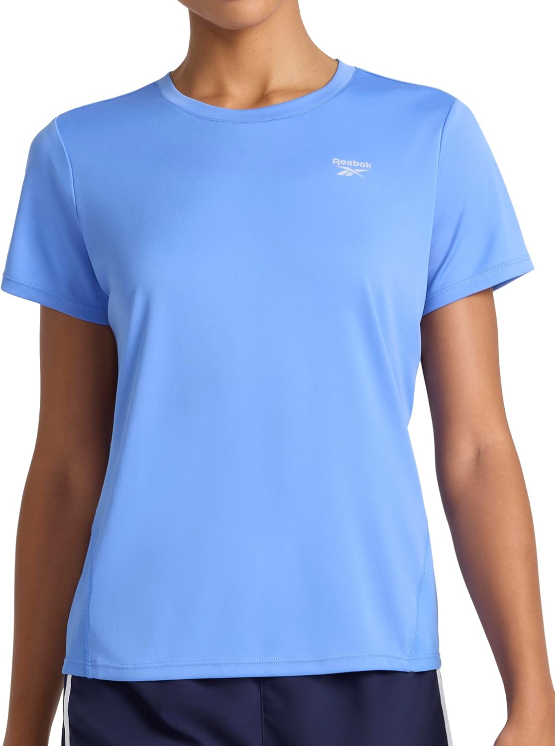 Reebok Womens Small Logo Short Sleeve Crewneck T-Shirt, Lightweight, Moisture Wicking