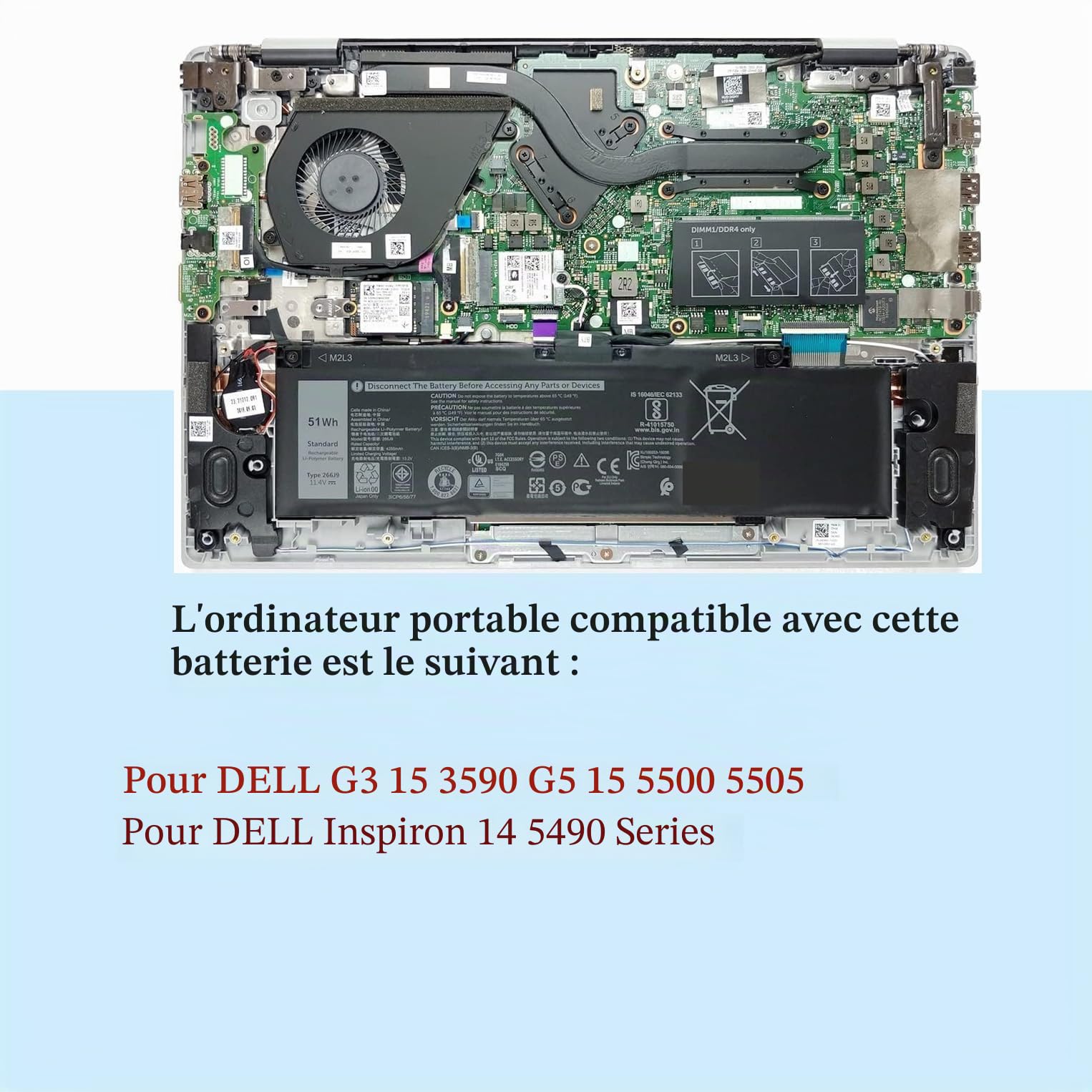 BLESYS 266J9 Batterie pour Dell G5 15 5500 5505 G3 15 3590