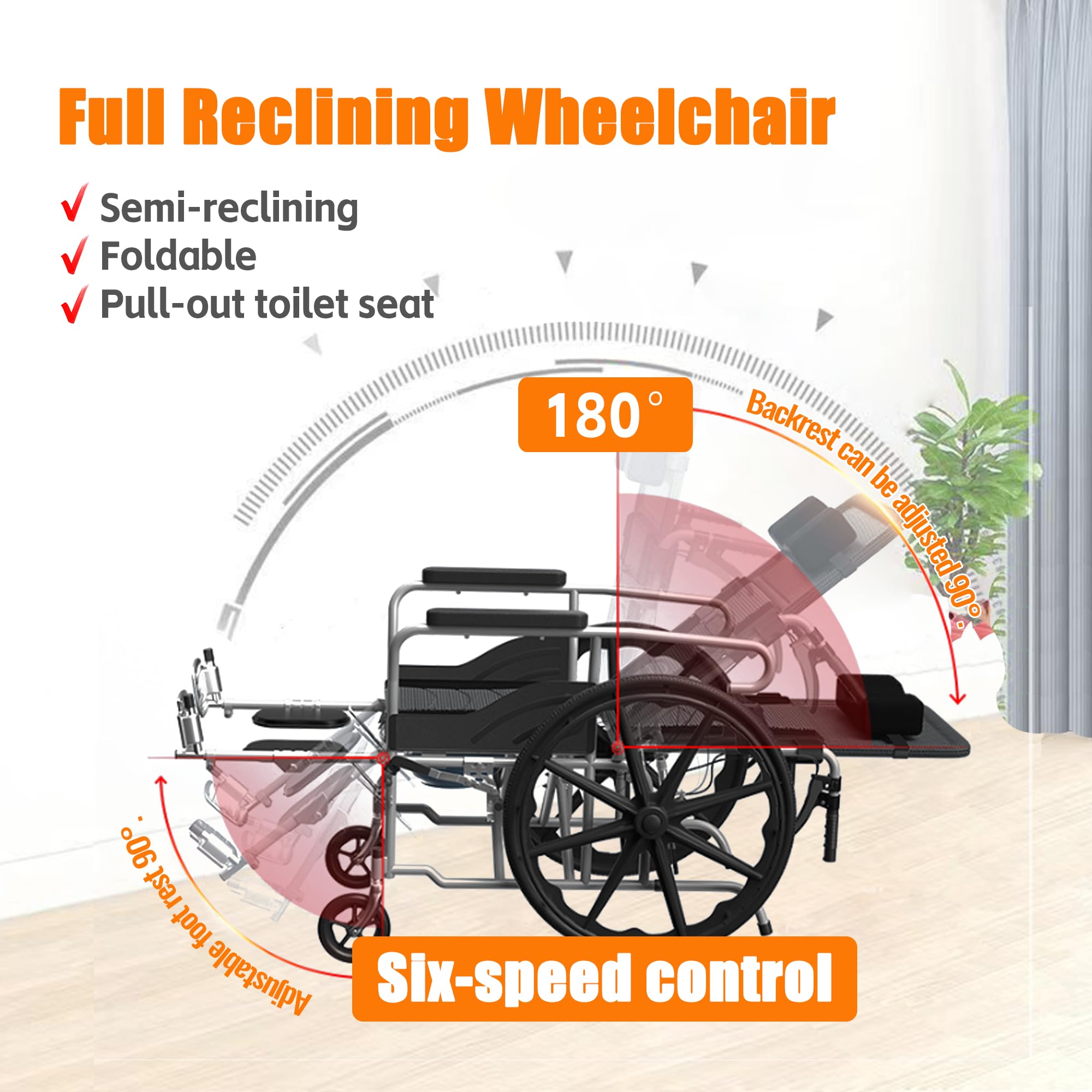 Silla de ruedas plegable, ligera, con reposapiés y reposabrazos extraíbles, apta para adultos, bariátricos y discapacitados
