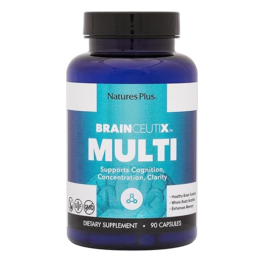 Natures Plus BrainCeutix Multivitamin Capsules - 90 Capsules - Supports Cognition, Concentration & Clarity - Enhances Memory - Vegan, Gluten Free, Non-GMO - 30 Servings