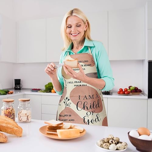Vista 11 de Lasnten Delantal cristiano con versículo bíblico, regalo religioso de Navidad para mujeres, delantal cristiano espiritual inspirador con 2 bolsillos