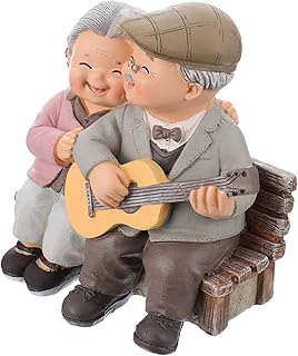 Veemoon Gift Resin Couple Sculpture Loving Elderly Couple Miniature, Resin Grandparents Doll Shaped Figurines for Wedding Anniversary Birthday Present Home Decors Elderly Couple Figurine