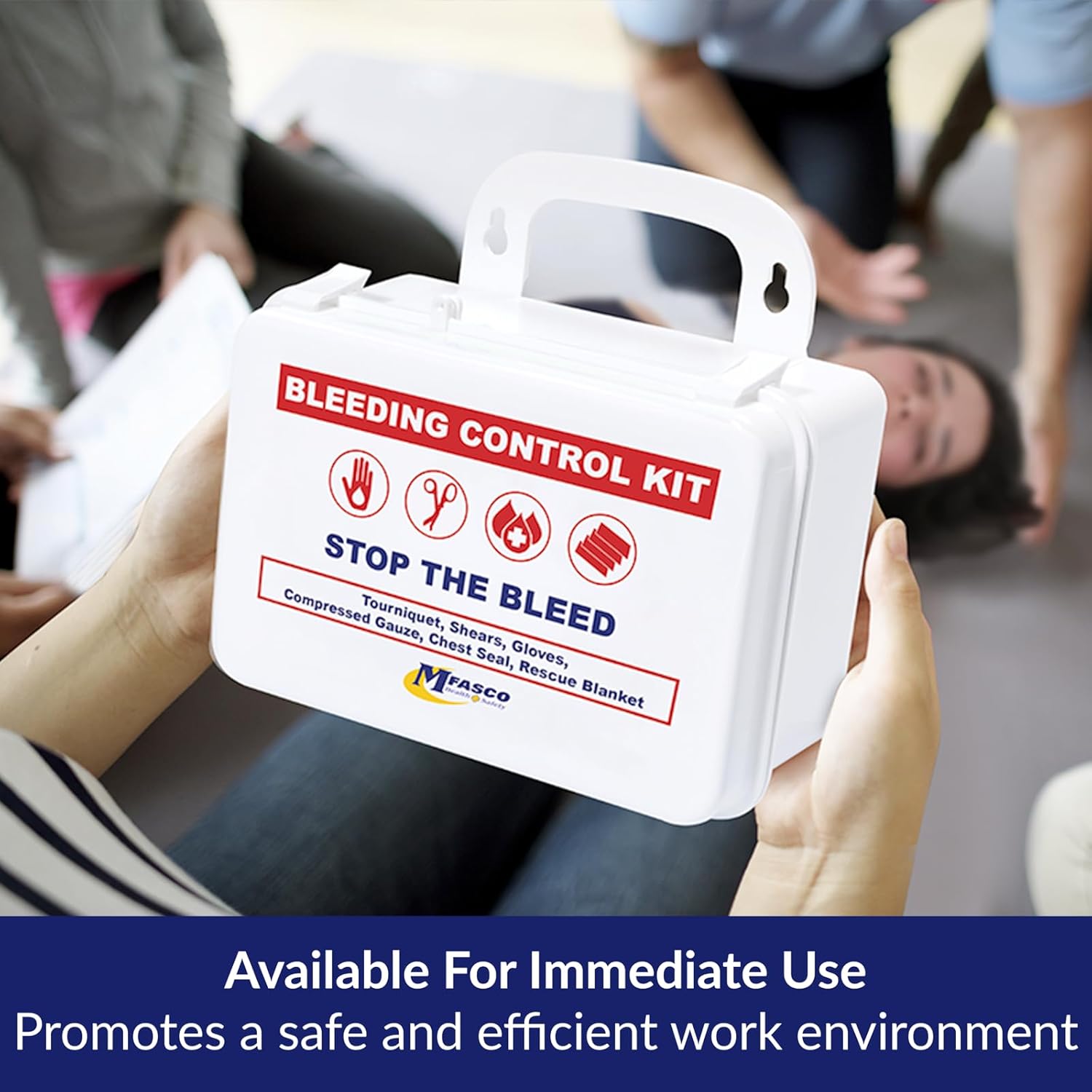 MFASCO 10-Piece Stop The Bleed - Bleeding Control Kit, Tourniquet, Compressed Gauze, Chest Seal, Portable, Easy-to-Open Packaging, Packed in A Plastic Kit That Can Be Mounted or Carried