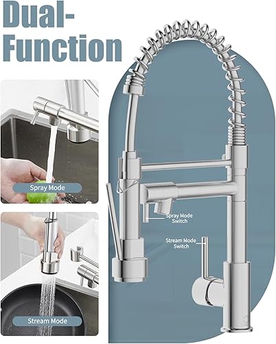 Miniatura 4 de Grifo de cocina con pulverizador, grifo de RV para fregadero de cocina, grifos de fregadero de cocina de acero inoxidable de una sola manija con