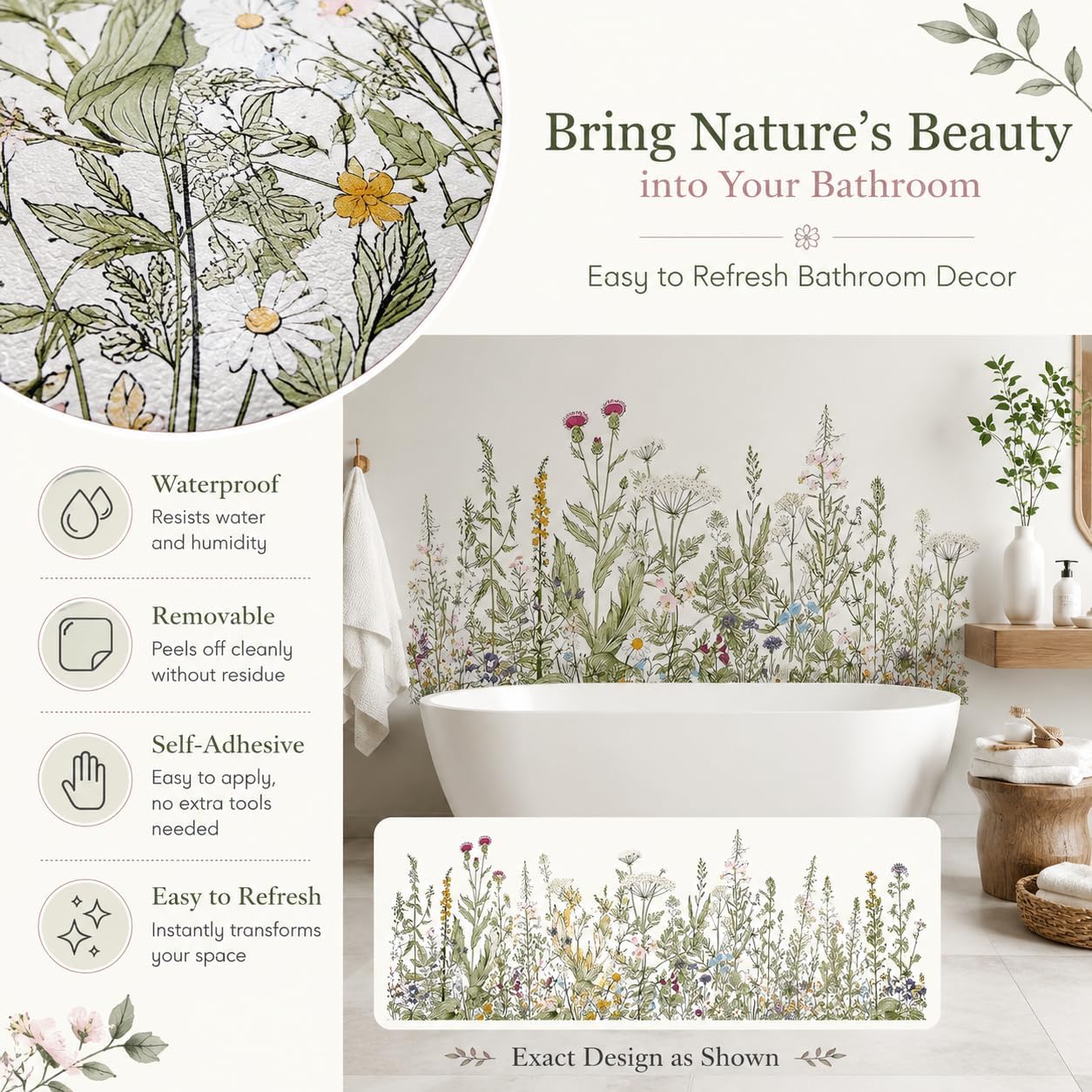 Waterproof Plant Leaves Flowers Toilet Seat Lid Stickers, Floral Bathroom Wall Stickers for Toilet Lid/Cistern, DIY Removable Self-Adhesive Cistern Decor, Whimsical Decor