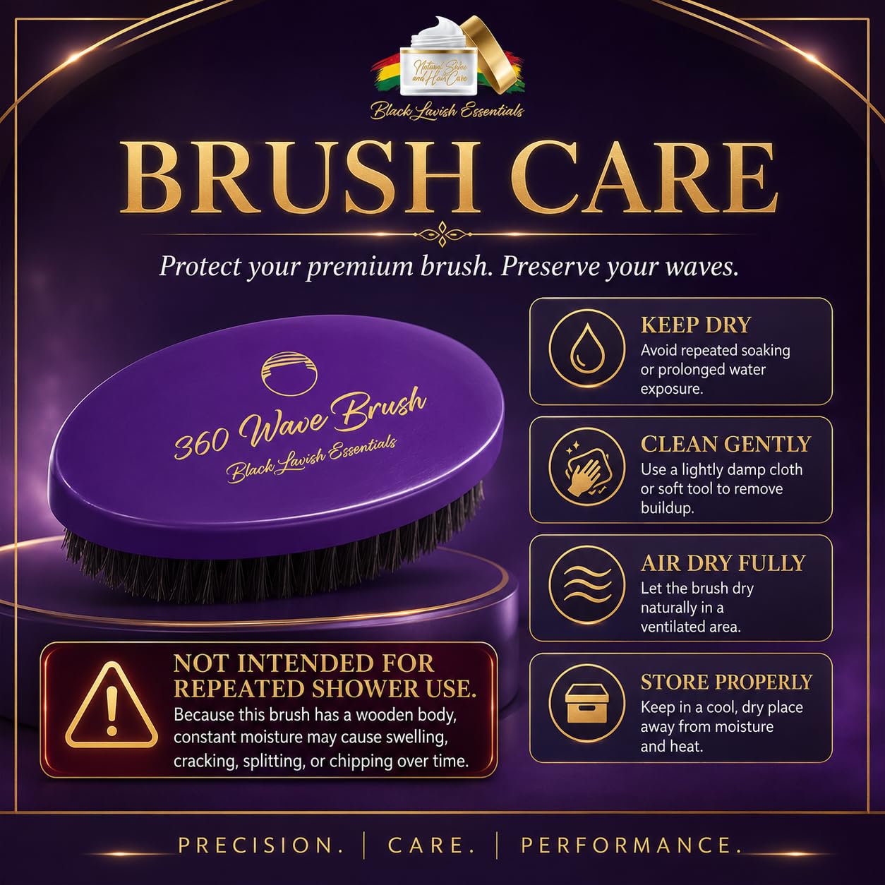 Cepillo de ondas 360, crea ondas más profundas, cerdas de jabalí suaves y duras, cerdas curvas negras LAVISH ESSENTIALS (morado, cepillo de dureza media)