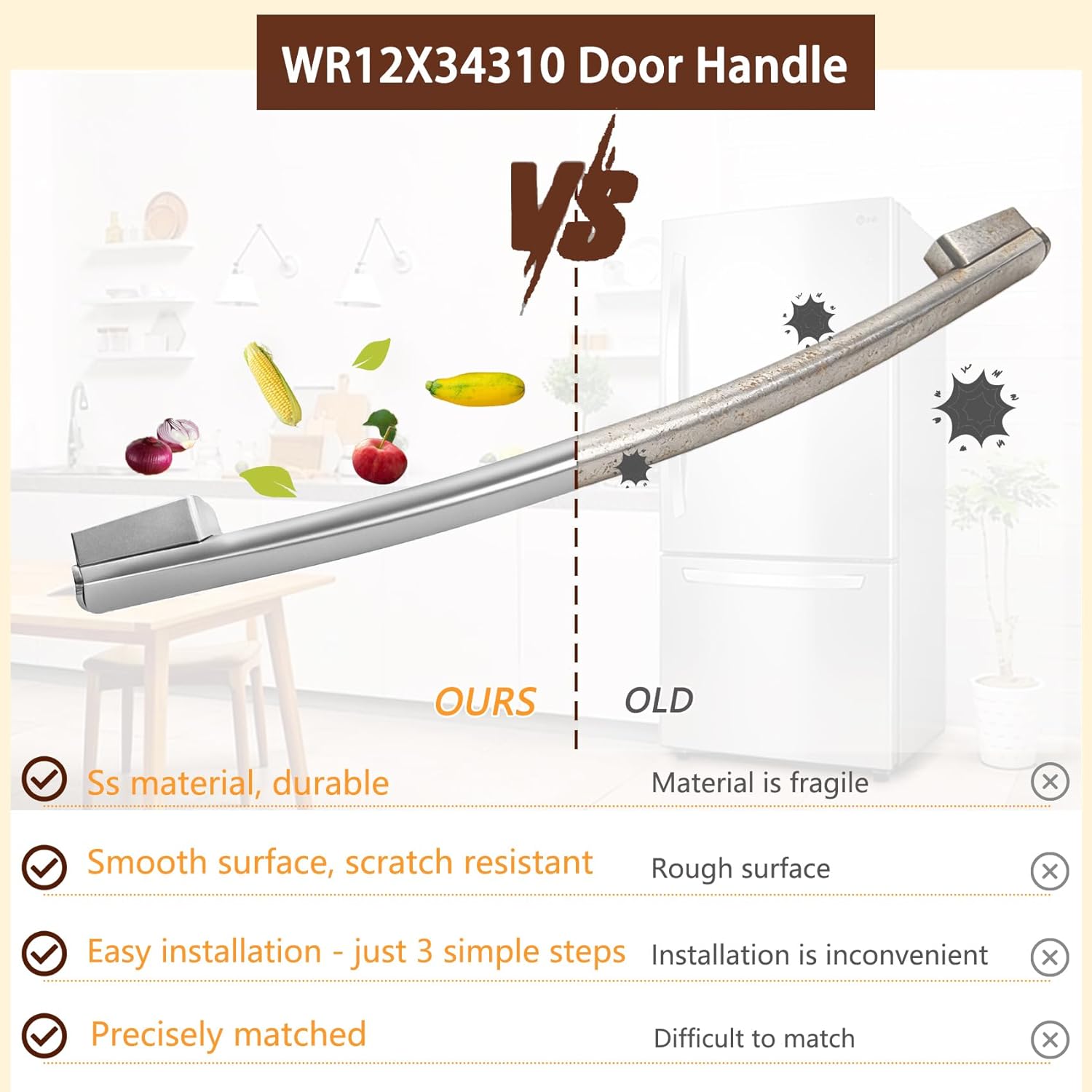 𝙐𝙥𝙜𝙧𝙖𝙙𝙚 WR12X34310 Refrigerator Door Handle, Stainless Steel Freezer Door Handle, Fits for GE GFE24JSKNFSS GWE19JMLKFES GNE25JSKCFSS GDE25ESKNRSS & GNE25JSKAFSS, Models PS16220203