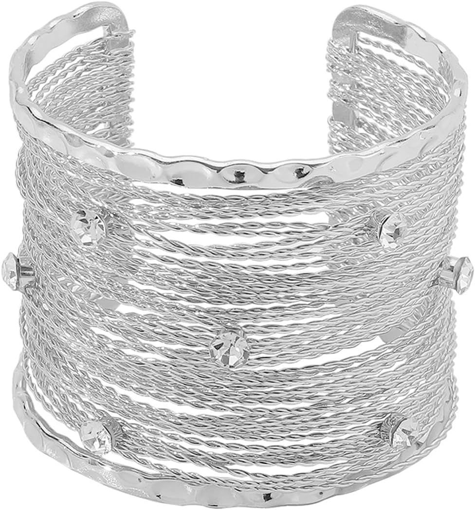 GIGB PBDK Chunky Gold Bangle Bracelets for Women Exaggerated Wide Wire Cuff Bracelets Multilayer Cubic Zirconia Open Bangles Trendy Punk Jewelry Accessories