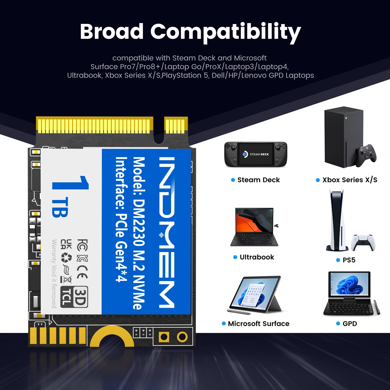 Amazon | INDMEM M.2 2230 SSD 1TB 2230 NVMe SSD PCle Gen 4.0x4 内蔵 
