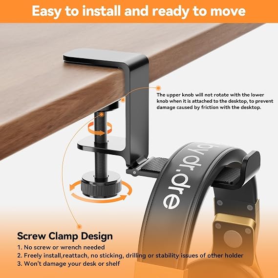 Headphone Hanger Holder Stand -Under Desk Headphone Hanger, Headset Hook Holder with Foldable,Space-Saving Aluminum Stand with Universal Fit for Gaming PC Accessories (Black-1PCS)