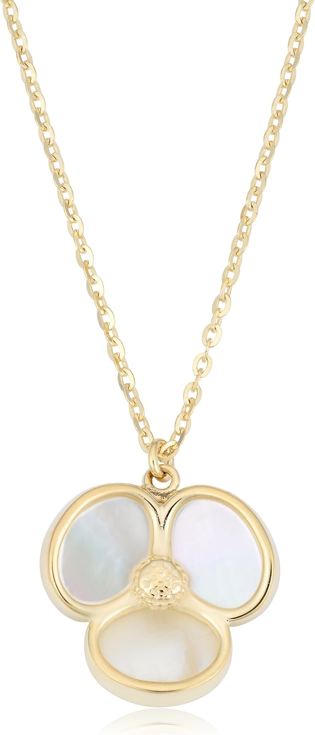 Kooljewelry 14k Yellow Gold Mother of Pearl Flower Necklace (18 inch)