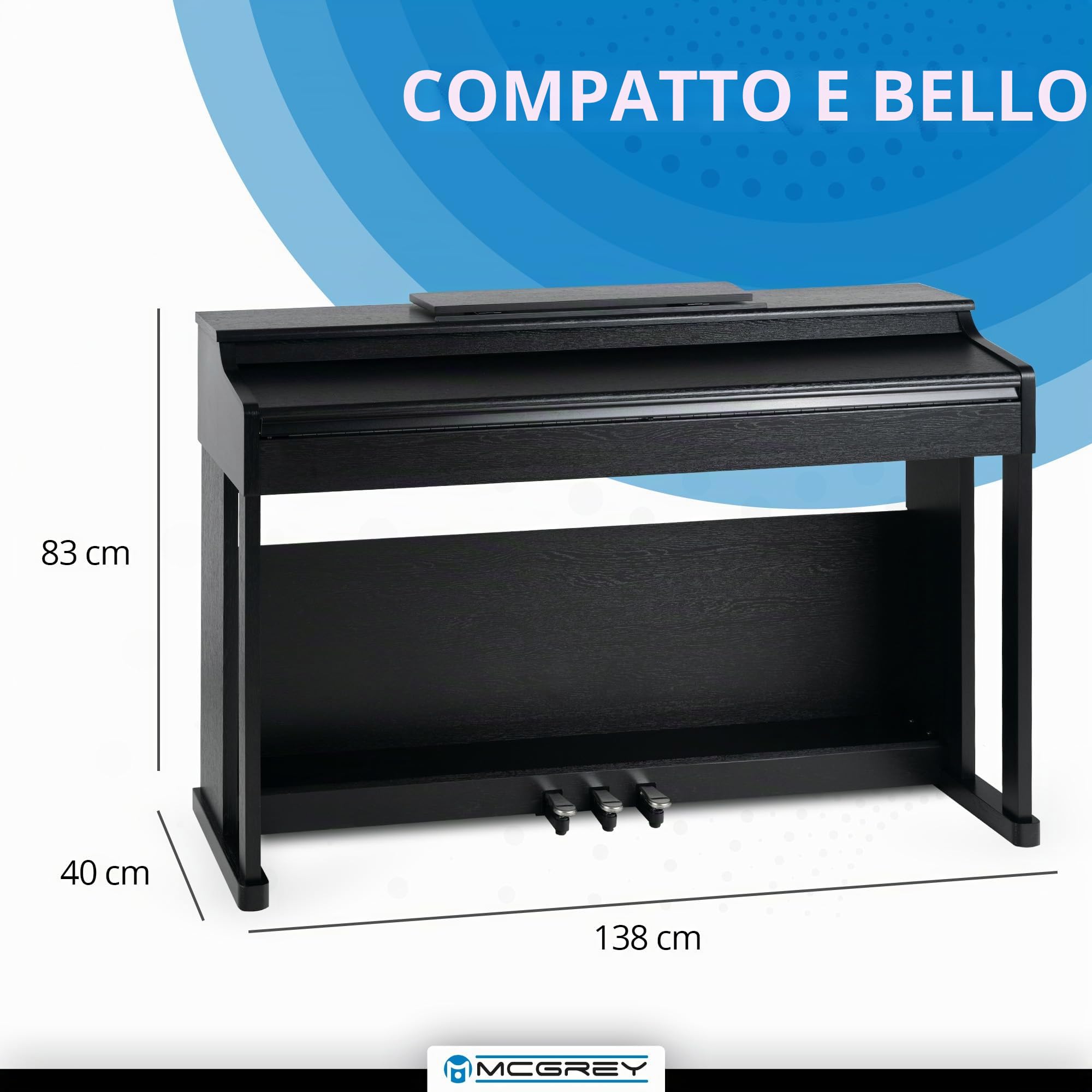 McGrey DP-19 SM Pianoforte digitale - 88 tasti pesati con azione a martello e risposta al tocco - 8 suoni - 32 ritmi di accompagnamento - design sottile - Tasteria e 3 pedali - Nero opaco