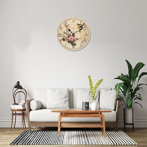 Miniatura 4 de Catuy - Reloj de pared silencioso de 12 pulgadas, funciona con pilas, relojes redondos de madera vintage para sala de estar, cocina, oficina,