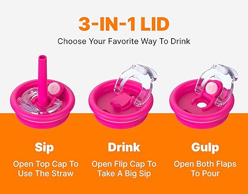 Miniatura 6 de VINUR Vaso térmico para niños con asa y tapa con pajita  A prueba de derrames  Resistente a fugas  Vaso térmico de viaje de acero inoxidable de