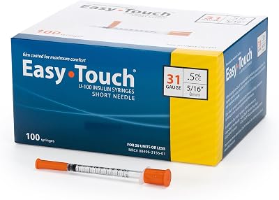 EasyTouch U-100 Insulin Syringes, 31G 0.5cc 5/16&Prime;, 100 ct (Polybag)