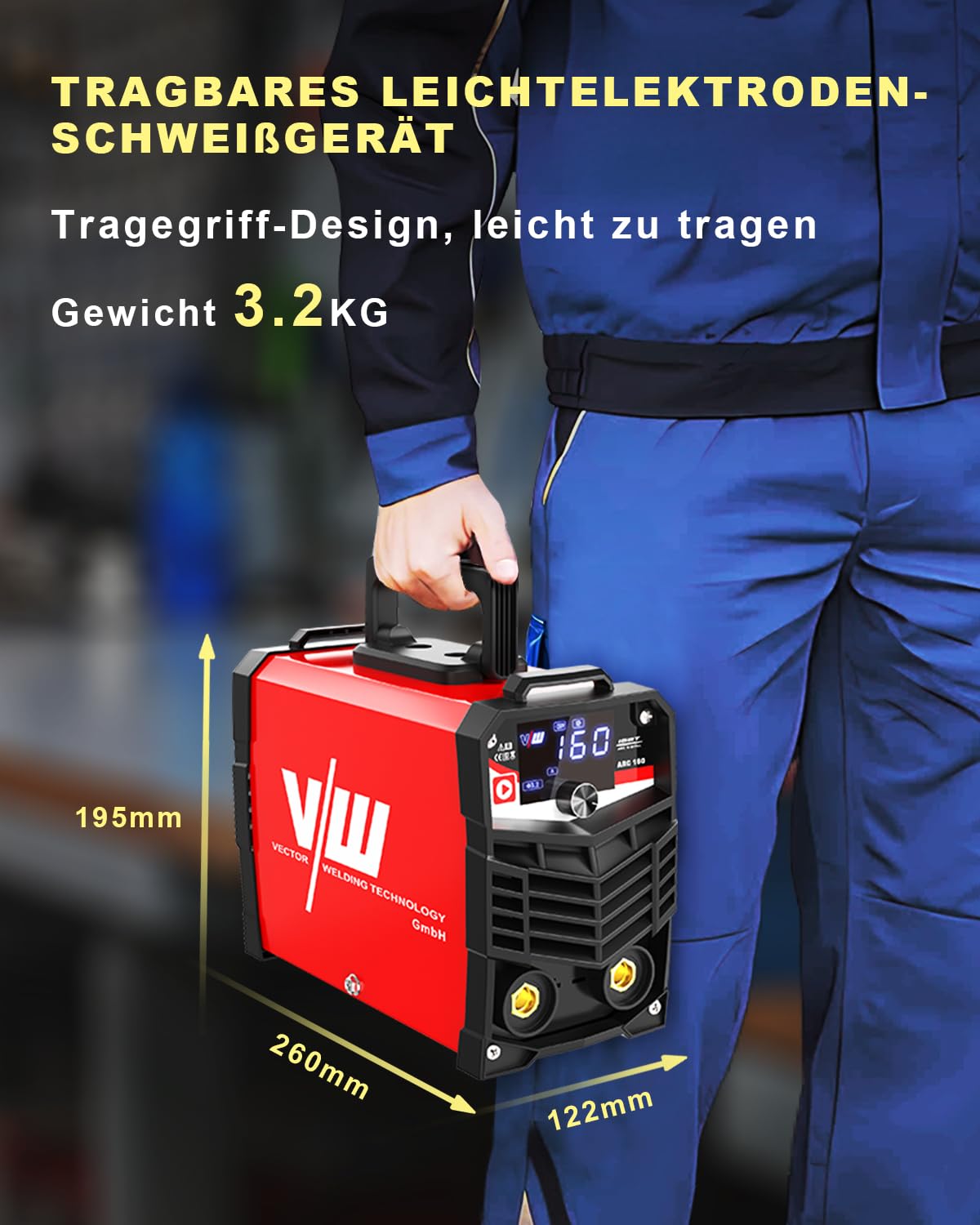 VECTOR WELDING Elektroden Schweißgerät MMA 160A - Schweißgerät Elektrode - Inverter Schweissgerät - Digitales Display - Einsteigergerät - Elektro Schweißgerät - IGBT ARC 160