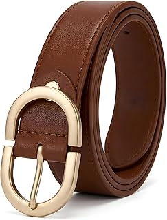 حزام عصري للنساء - حزام جلد اسود مع ابزيم ذهبي بيضاوي انيق، مثالي لتعزيز الملابس الرسمية والكاجوال