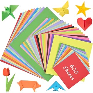 600 hojas de origami, juego de 20 papeles de colores, 20 x 20 cm, 15 x 15 cm, 10 x 10 cm, cartulinas colores, papel plegable cuadrado de doble cara, adecuado para manualidades