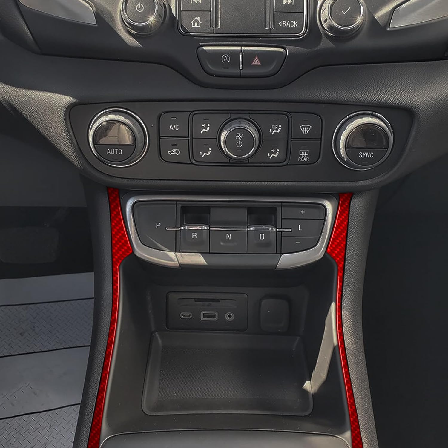 Real Bright Red Carbon Fiber Car Center Console Gear Shift Mode Side Strip Trim Sticker Interior Accessories Compatible with GMC Terrain SLE/SLT/AT4/Denali 2018 2019 2020 2021 2022 2023 2024