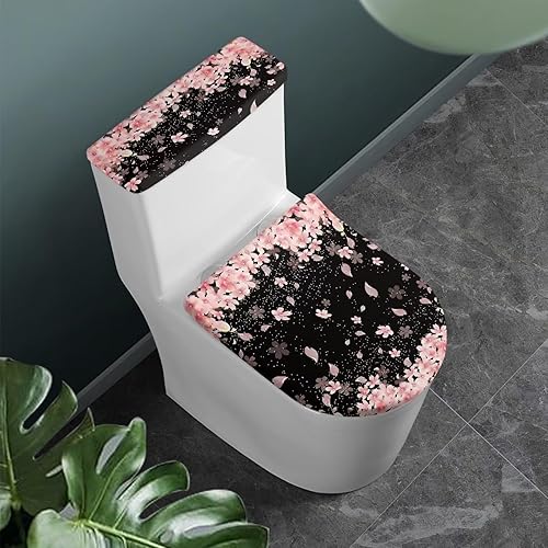Miniatura 2 de Gomyblomy Funda de inodoro con diseño de flores de cerezo, protector de asiento de inodoro de moda para mujer, cubierta universal para tanque de