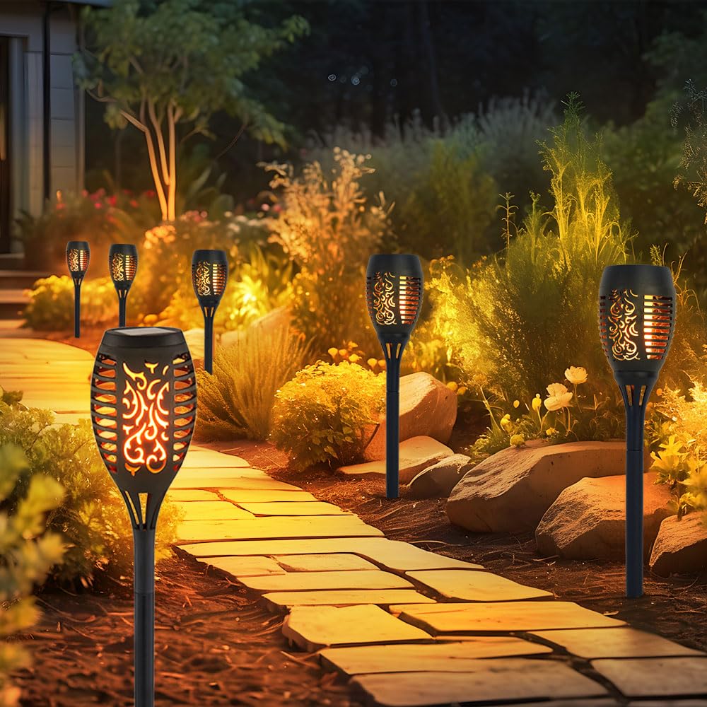 GLOBO Solar Flammen Fackeln Gartenleuchte Solarlicht im Freien Solarfackeln für Außen Flamme Solarleuchten Fackel für Außen, Feuereffekt, 12x LED, DxH 7,5x51 cm, 12er Set