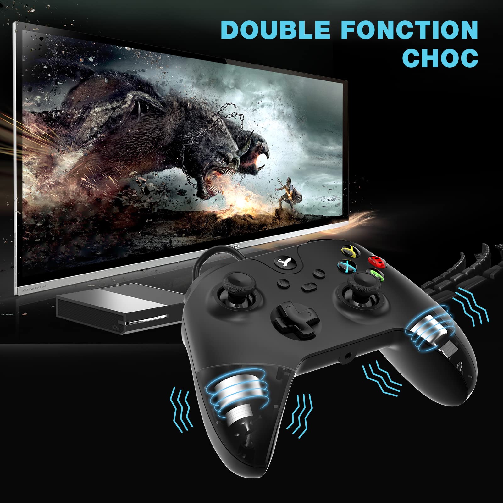 YCCTEAM Manette filaire pour PC, Contrôleur de jeu USB filaire compatible avec la console PC(Win10/ 11)