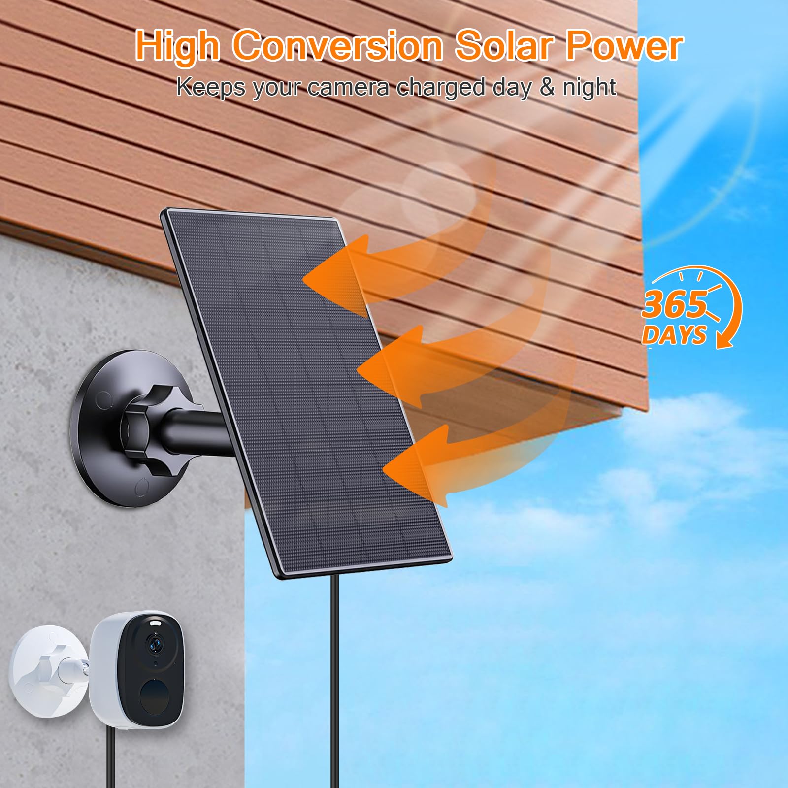 Zivif Pannello solare per telecamera di sicurezza, pannello solare USB da 2 W, caricatore solare compatibile per telecamere di sicurezza a batteria ricaricabile, telecamera solare USB C per esterni