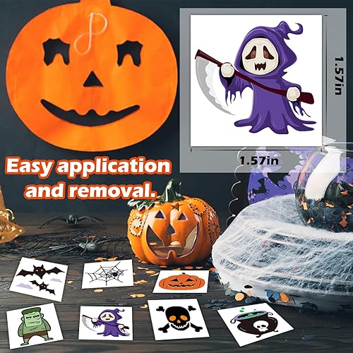 Miniatura 3 de 180 piezas de 60 diseños de tatuajes temporales de Halloween para niños, calcomanías de tatuajes falsos para niños, suministros de fiesta, farol de