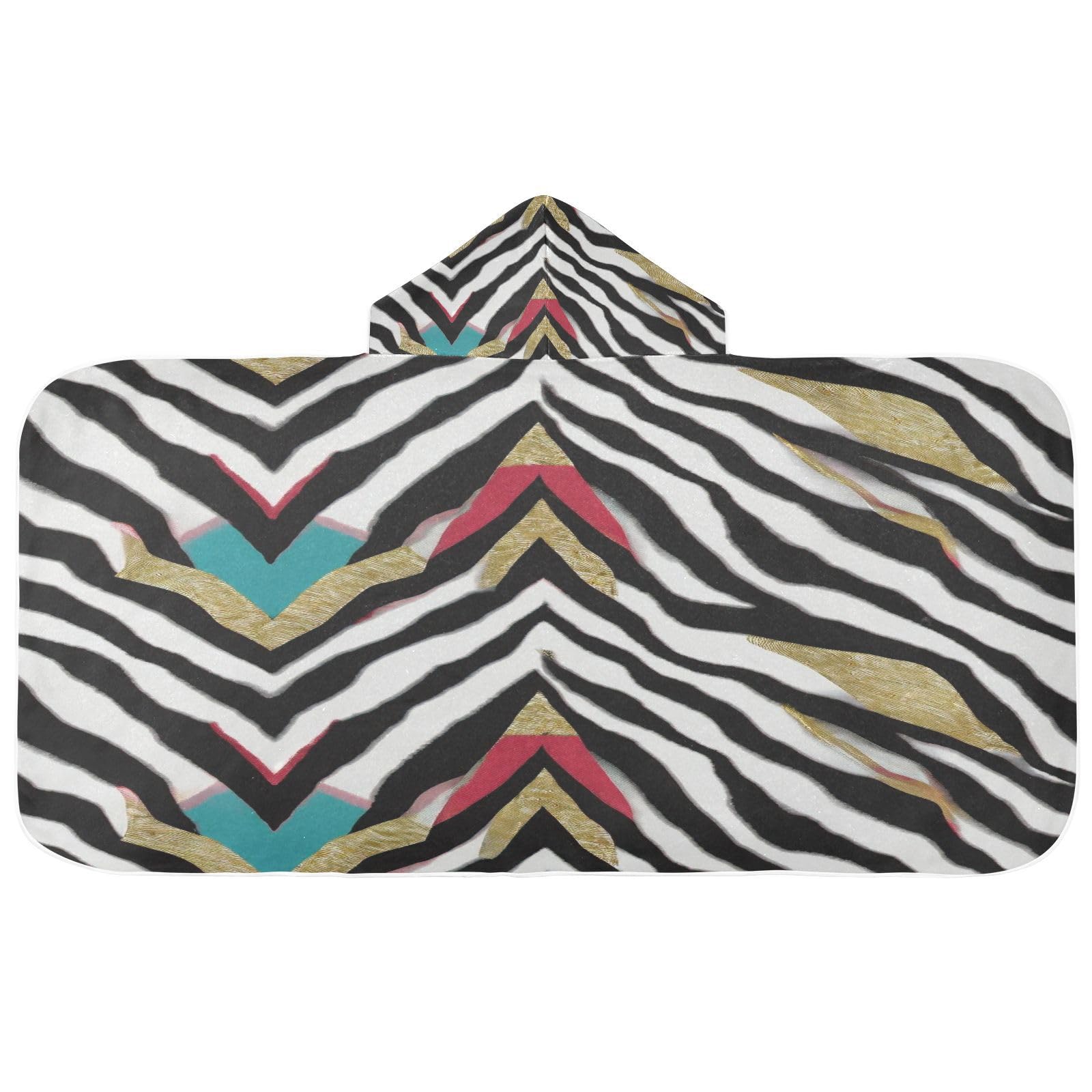 Kigai Zebra Print Hooded Beach Towel for Kids Soft Absorbent Quick Dry Bath Towel with Hood Lightweight Toddler Shower Pool Bath Wrap for Boys Girls