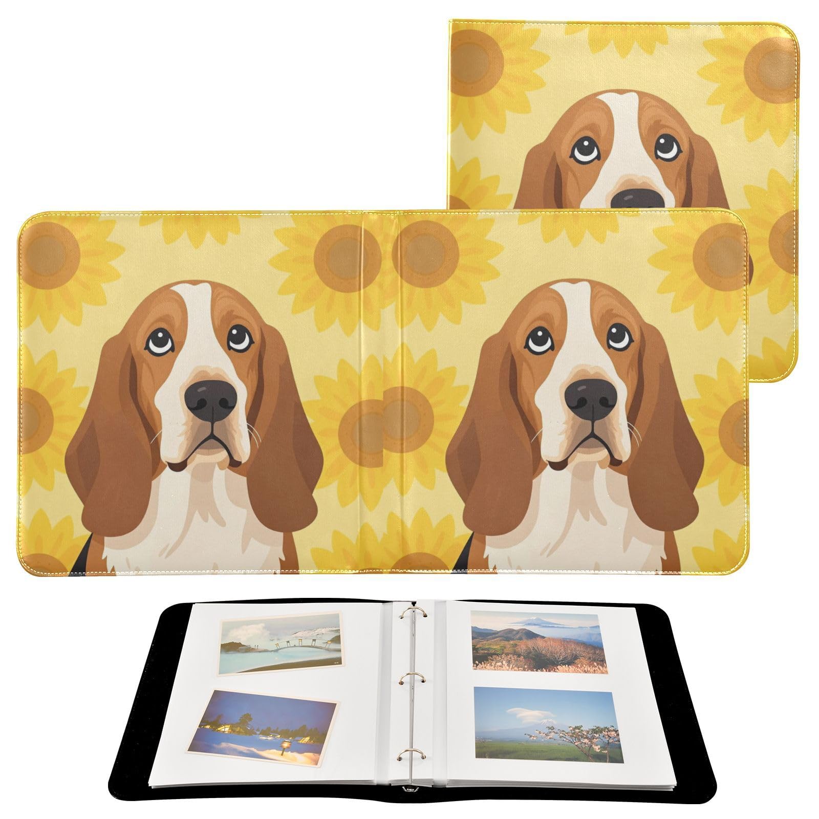 Basset Hound żółty słonecznik skóra PU okładka fotoksiążka