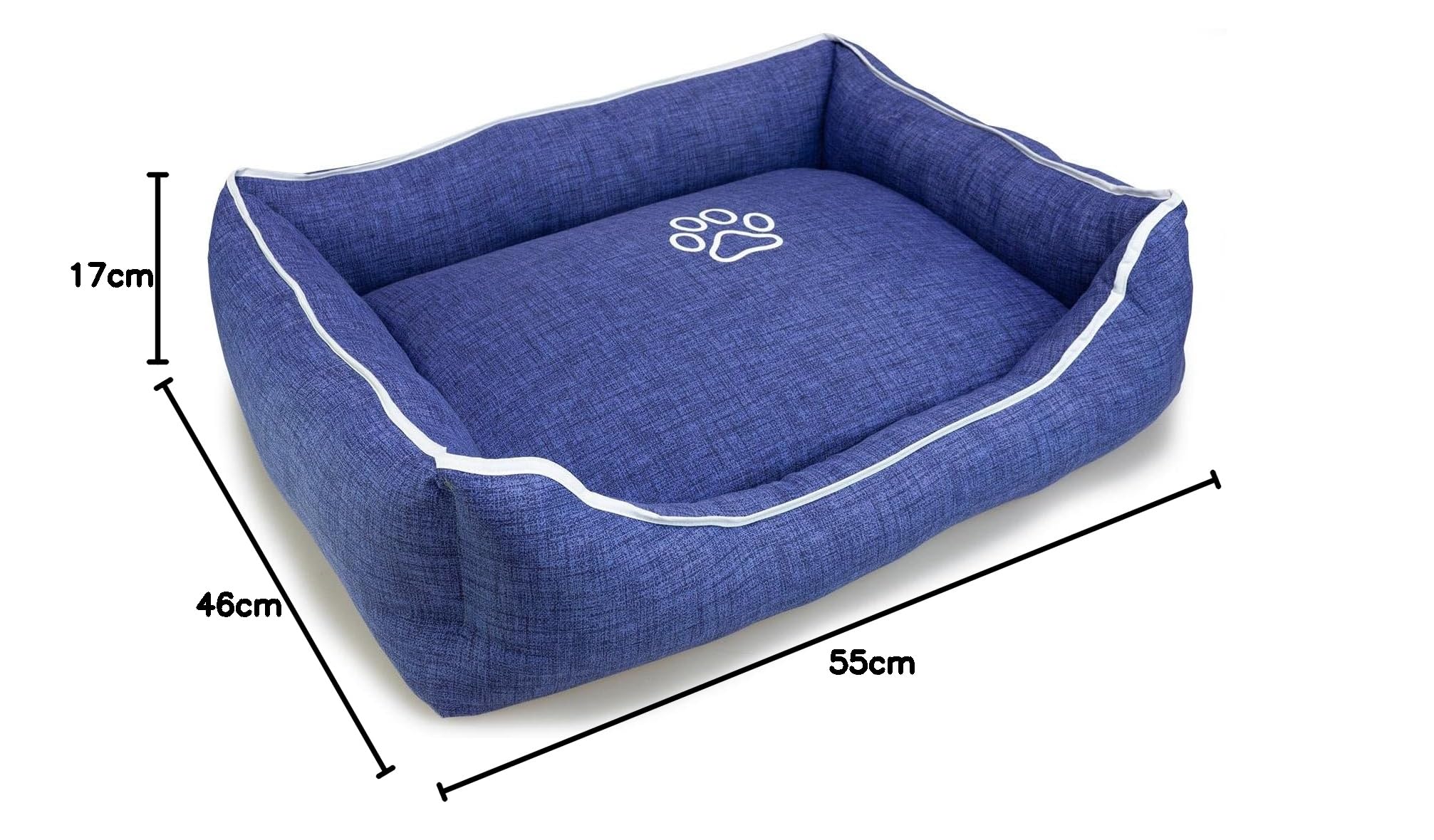 Arquivet - Blaues quadratisches Hundebett mit Fußabdruck und Paspelierung, 55 x 46 x 17 cm - Hundebett - Hundezubehör