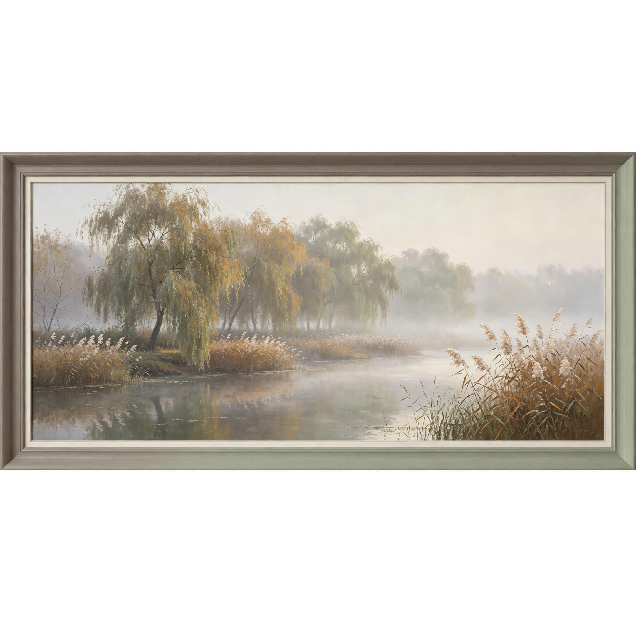 Agglomerix 3D Framed Wall Art Willow Lake Mist Landscape Oil Painting Large Size SelfAdhesive Removable Wall Decor Prints Artwork for Living Room Bedroom Office