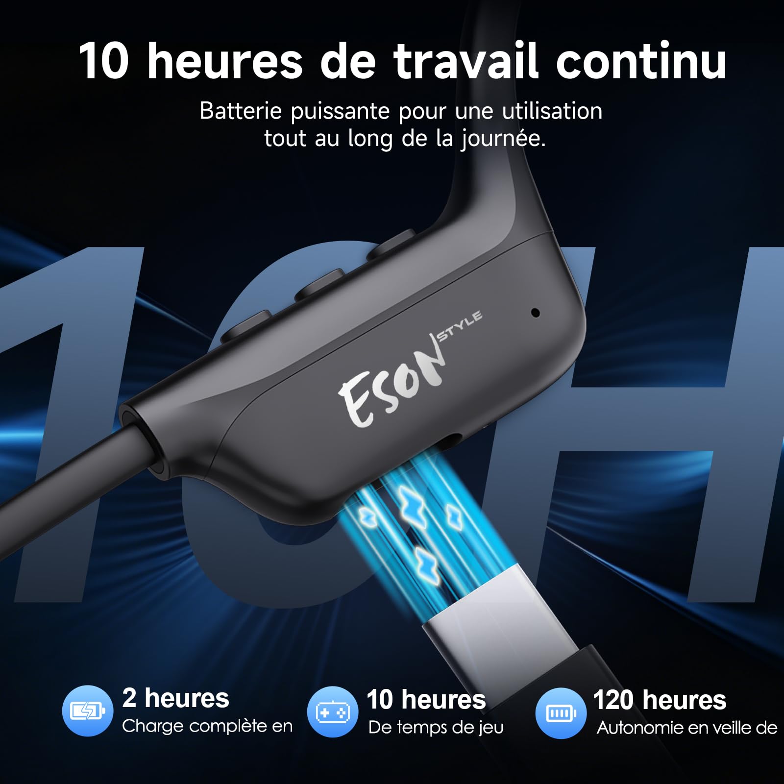 esonstyle Casque Conduction Osseuse Bluetooth 6.0 – IPX7 Écouteurs Conduction Osseuse avec Micro, Casque de Sport sans Fil à Oreille Oouverte pour Le Cyclisme, la Course à Pied, la RandonnéeSport