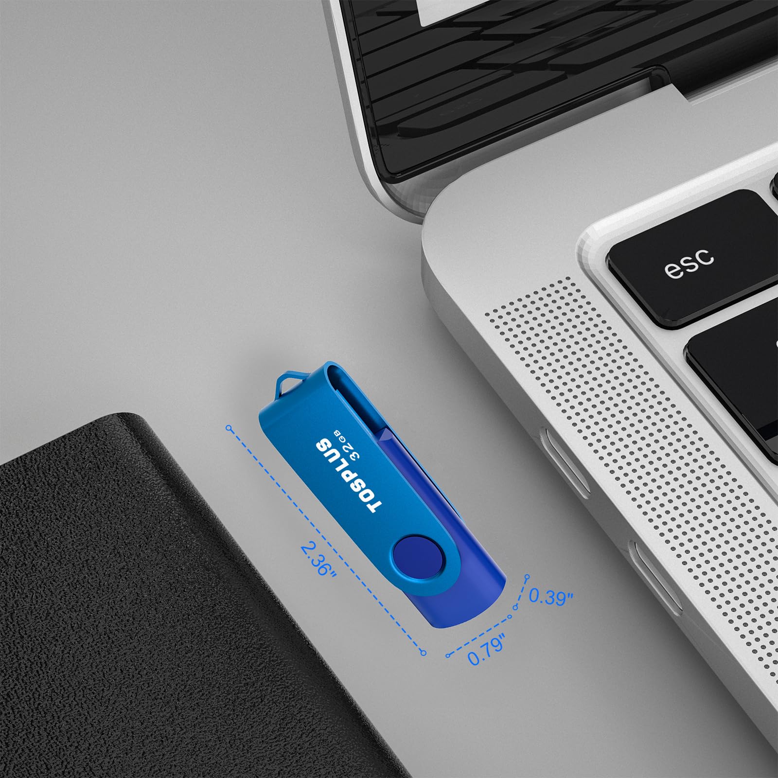 Paquete de 2 unidades flash USB 2.0 de 32 GB, memoria USB 2.0, almacenamiento de datos, diseño giratorio (negro/azul)