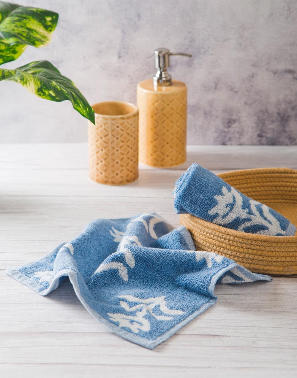 Fabindia Blue Cotton Woven Face Towel Set of 2-picture-12