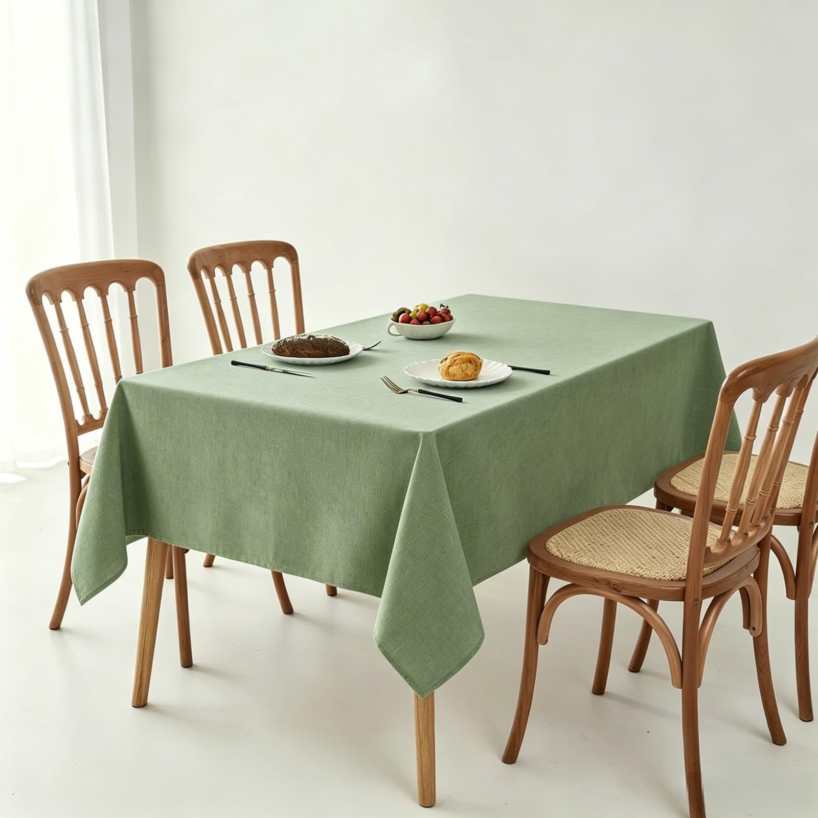 LIHUANE Table Cloth Wipe Clean 135 x 160 cm Wipeable Water Resistant Wipe Clean Tablecloth Washable Polyester for Rectangle Tables, Green