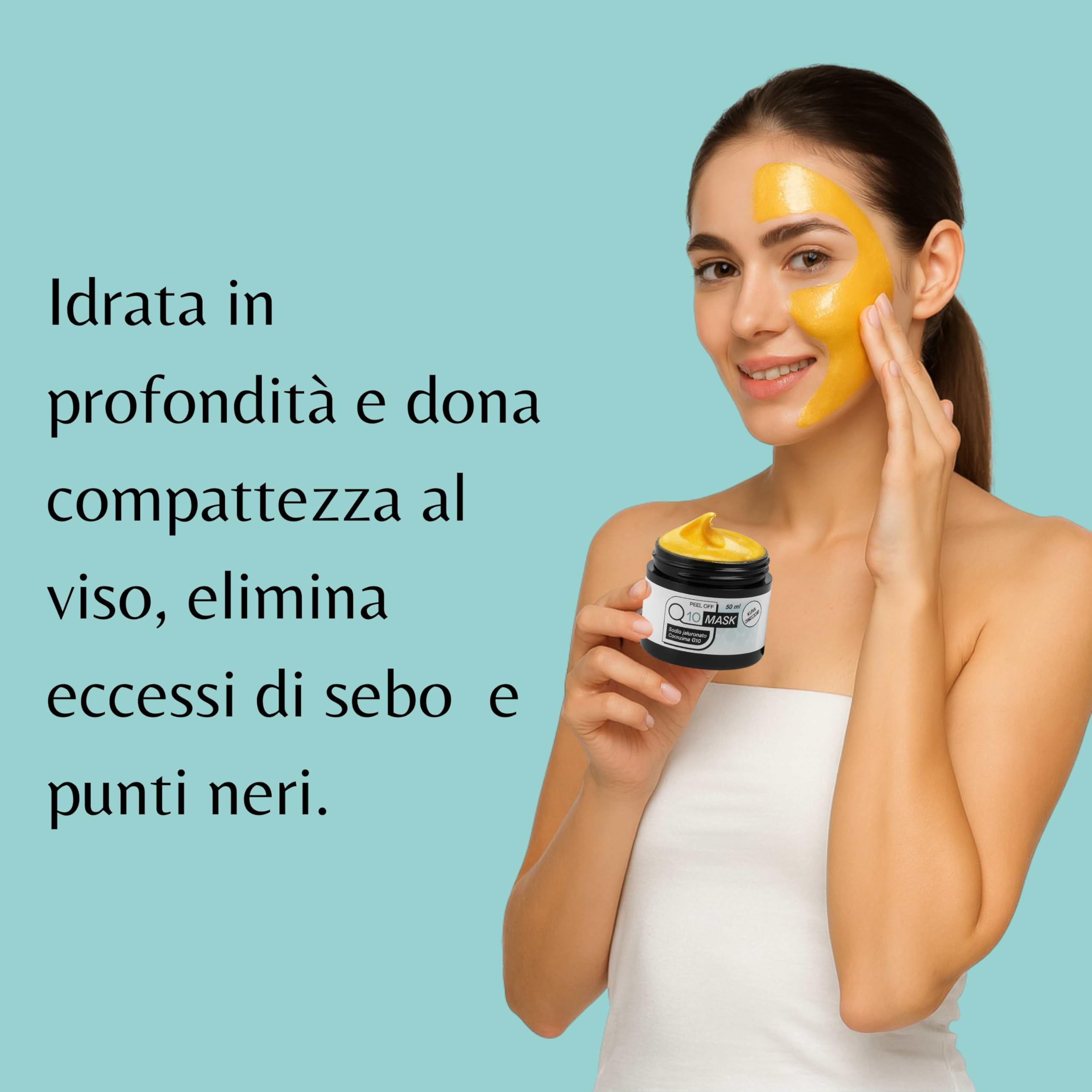 Maschera Viso Q10 200ml Peel Off Antiage con Acido Ialuronico | Idratante, Rimpolpante, Illuminante, Contro Rughe e Pelle Spenta