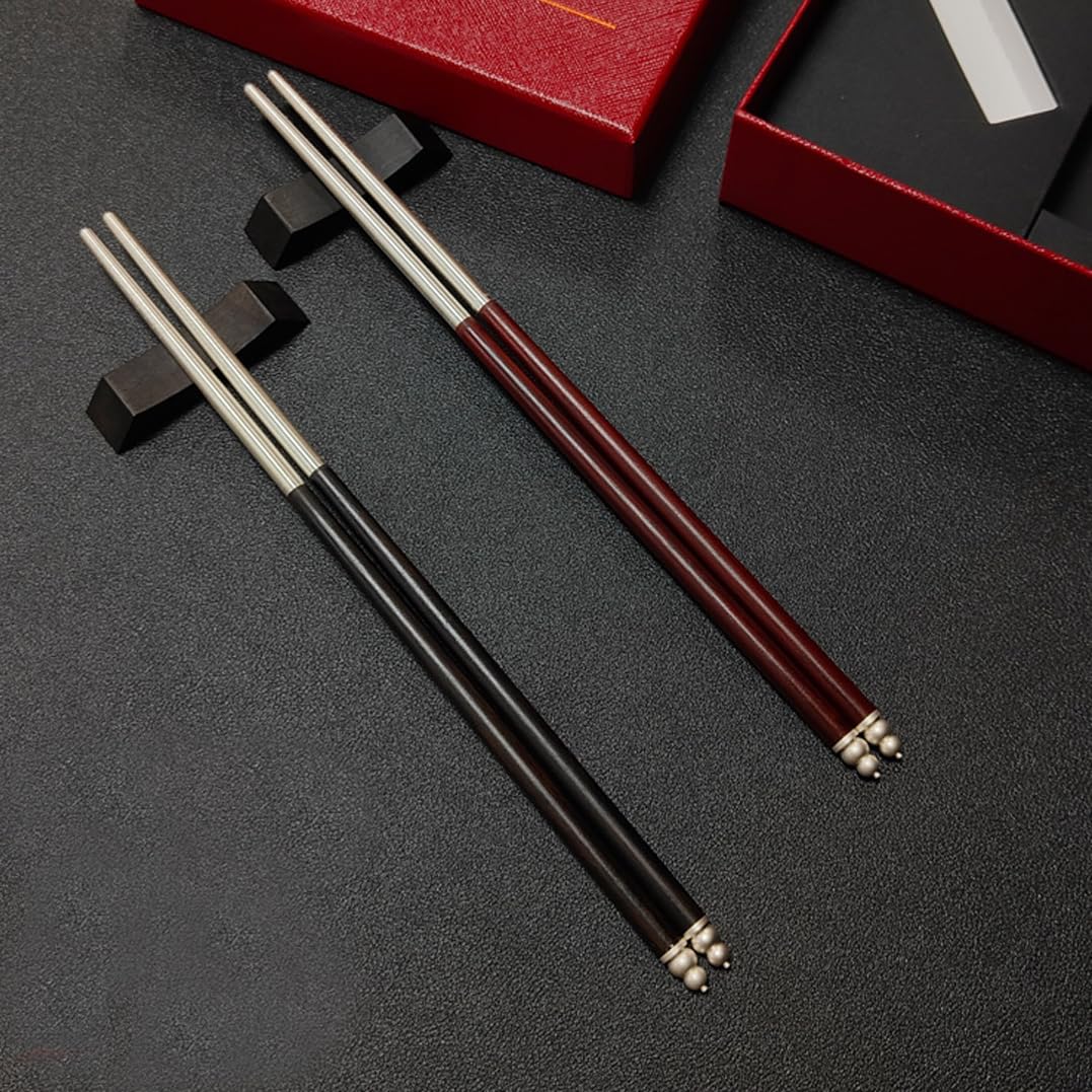 Baguettes en Bois de qualité supérieure, Coffret Cadeau en Argent Sterling, Baguettes réutilisables en Forme de Hulu, Baguettes antidérapantes de Haute qualité en Argent 999, Style(T)