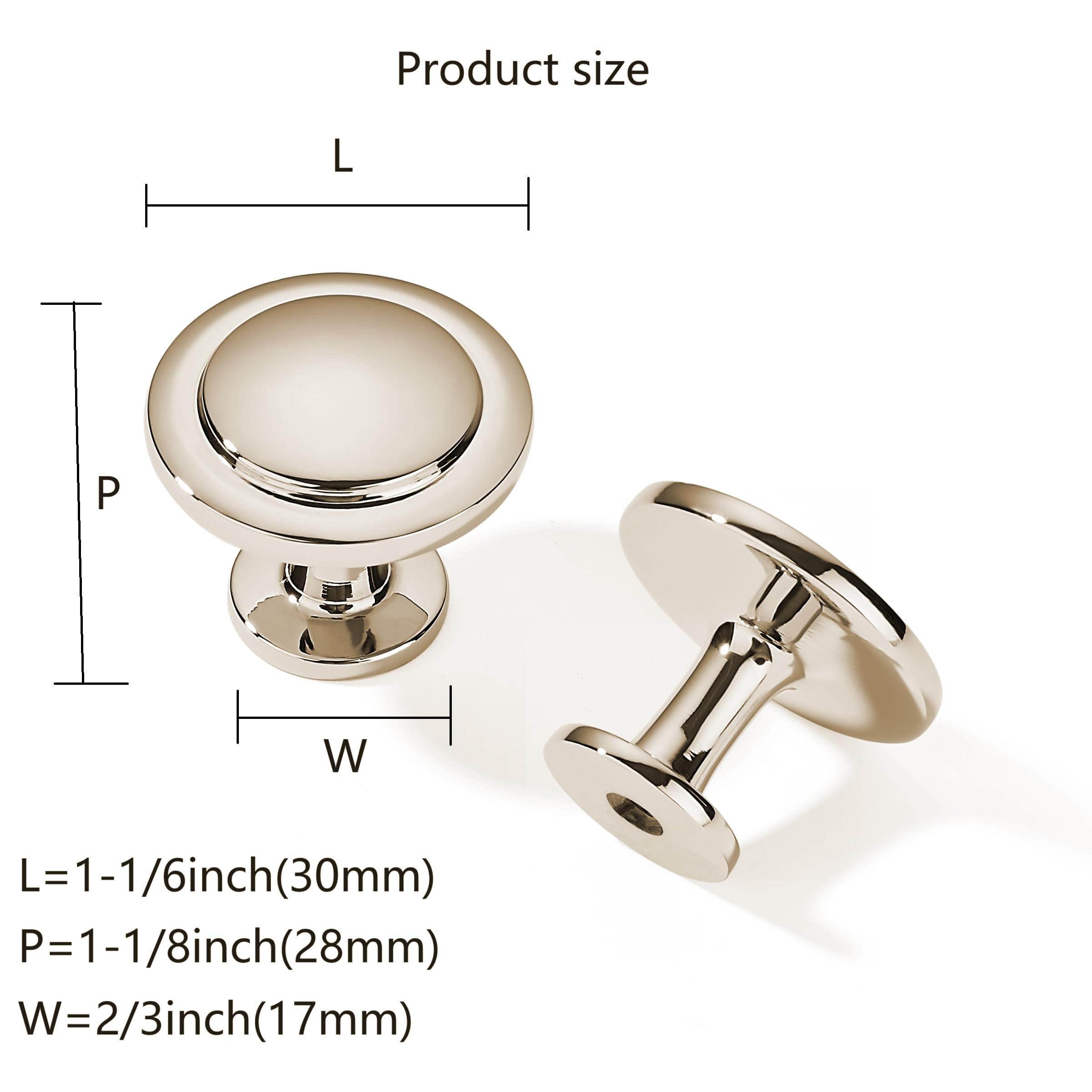 KHTUMEWARE-133 Round Knob, Polished Nickel, 1-1/4 in (32 mm), 10-Pack in Polished Nickel — KHTUMEWARE