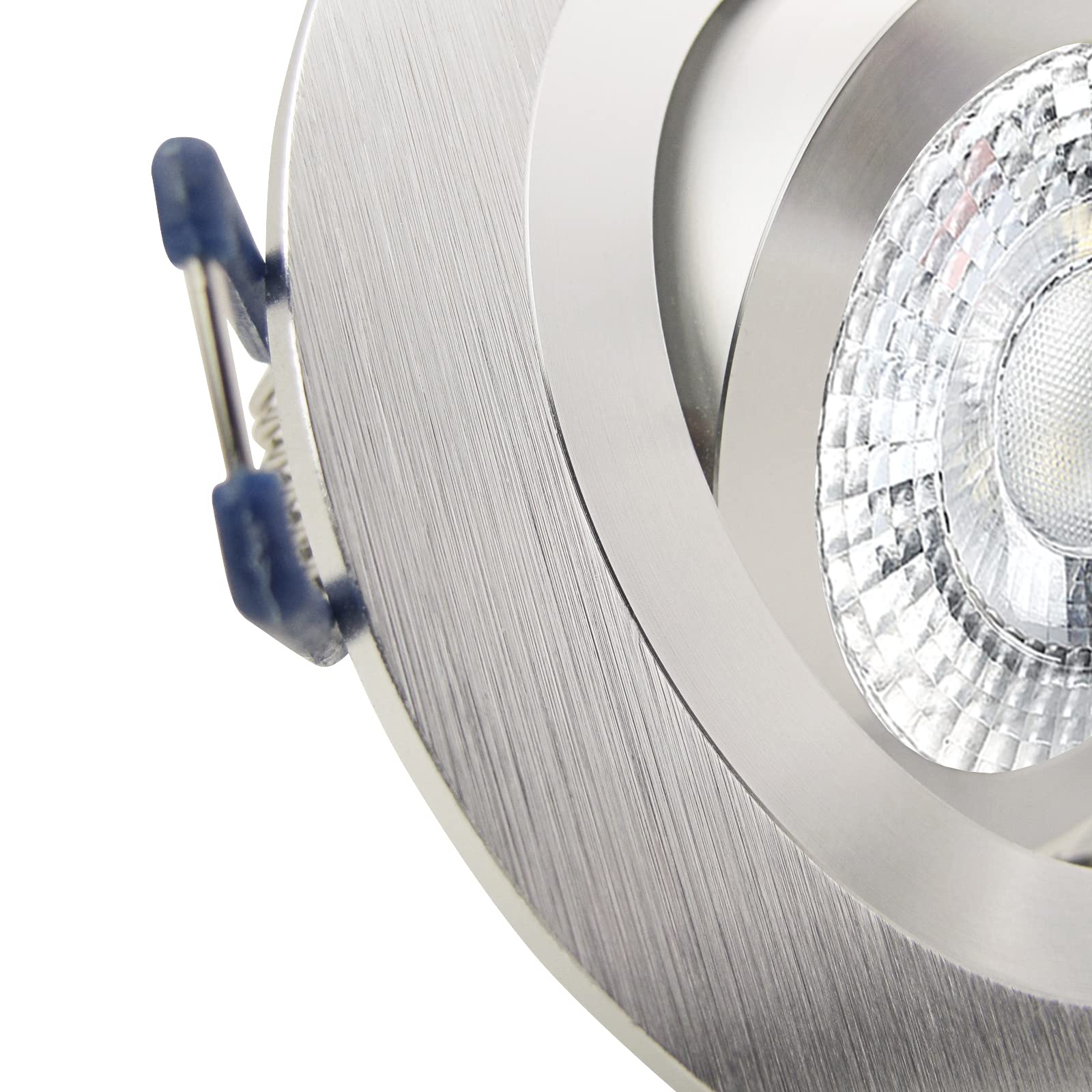 trendlights24 Noble LED Decken Einbaustrahler Alu Silber 7W dimmbar 3er Set | Einbauleuchte, rund, LED Spots, GU10, 50° Abstrahlwinkel, Warmweiß, 3000K, Spot, austauschbar, Deckenspots, schwenkbar