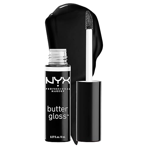 NYX PROFESSIONAL MAKEUP Brillo de mantequilla, brillo de labios no pegajoso, regaliz (negro)