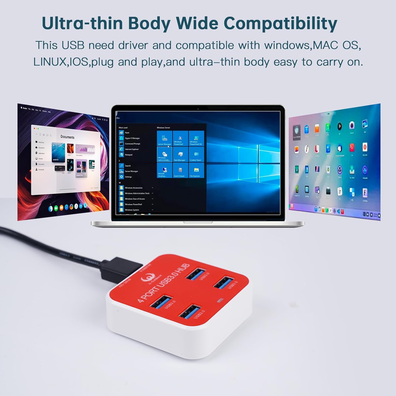 USB 3.0 Hub, 4-Port USB Hub，3.3ft Extension Cable ，USB Splitter USB Expander for Laptop, Xbox, Flash Drive, HDD, Console, Printer, Camera,Keyborad, Mouse (Red)