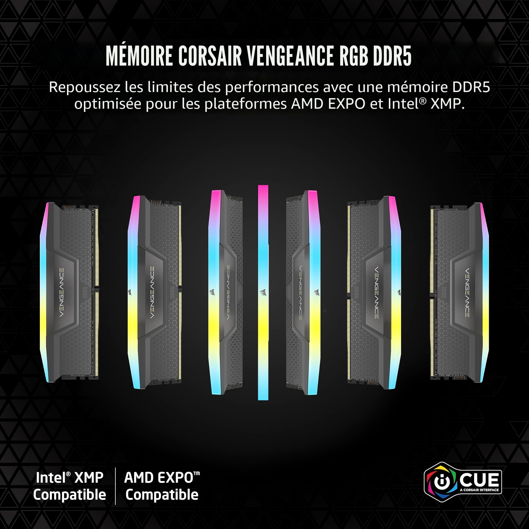 CORSAIR Vengeance RGB DDR5 32Go (2 x 16Go) Jusqu'à 6000MHz AMD Intel RAM