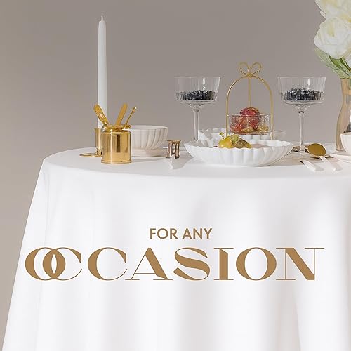 Miniatura 6 de Wealuxe Paquete de 2 Manteles redondos de alta calidad de 108 pulgadas para bodas, banquetes, restaurantes, tela lavable de 200 GSM, color blanco