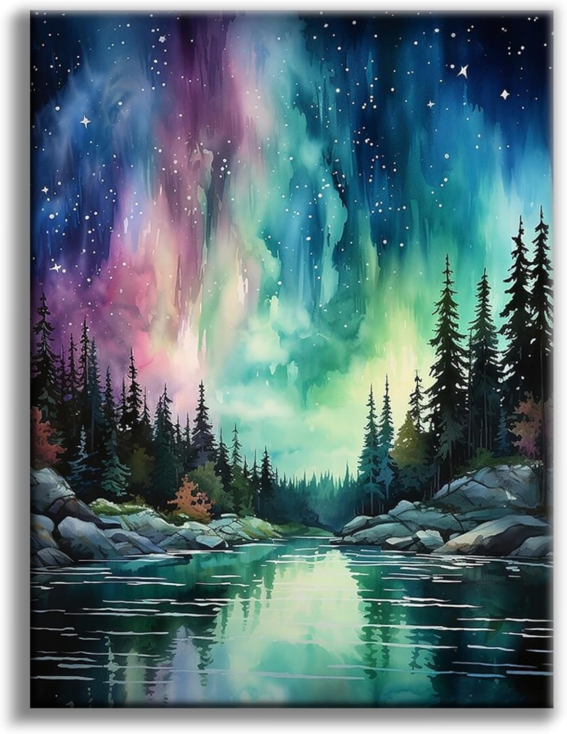 Aurora Diamond Art Kits for Adults, 5D Starry Sky Lake Diamond Painting Kits for Beginners, Fantastic Landscapes DIY Full Drill Dots Gem Art Paint for Home Wall Decor 30x40 cm