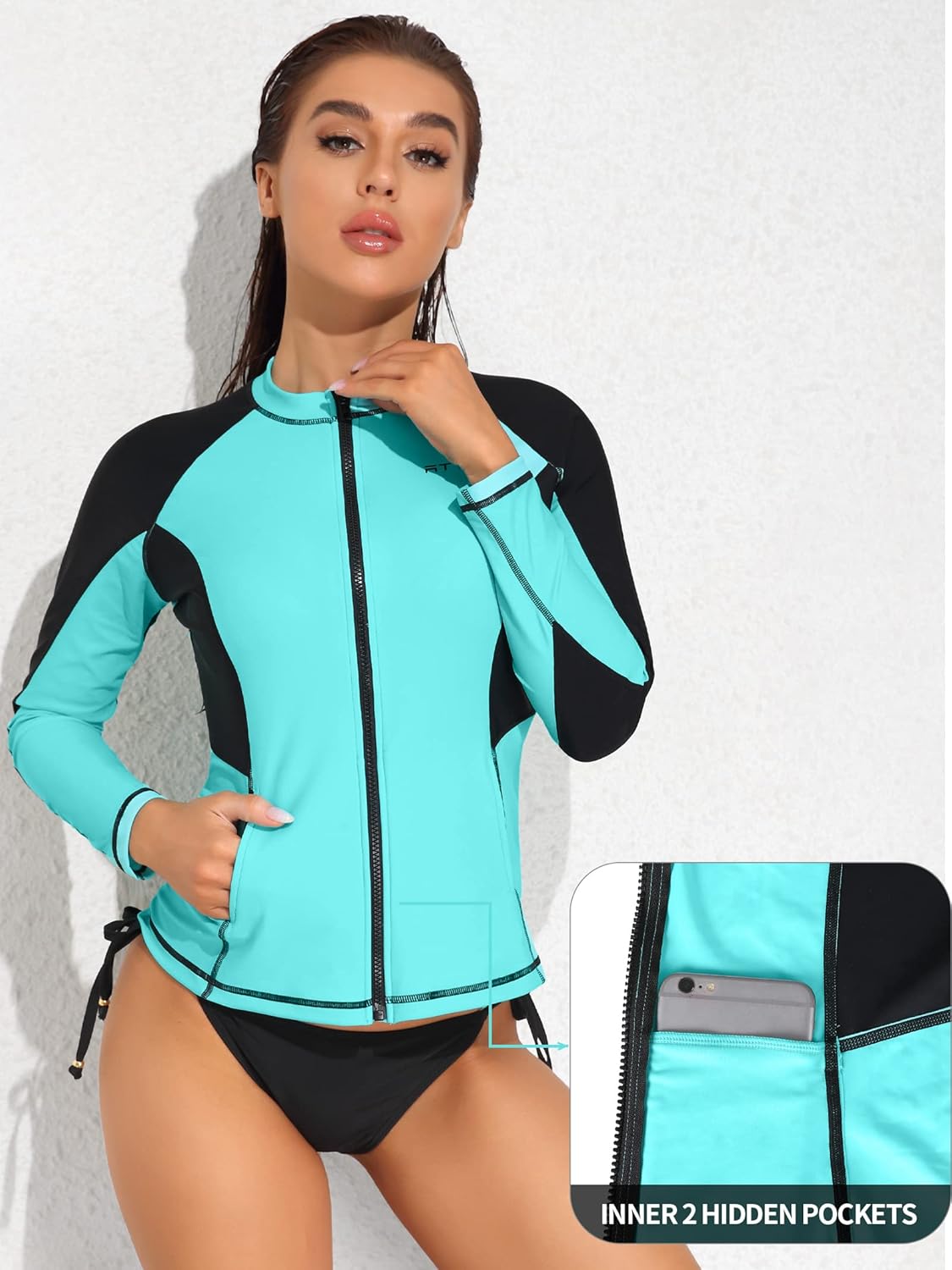 ATTRACO Long Sleeve Rash Guard Shirts for Women Full Zip Jackets Sun Protection Surfing Swimsuit - Image 5