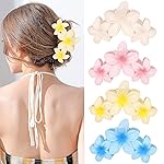 ANBALA 4PCS Flower Matte Claw Clips for Thick Hair - Large Plumeria Hair Accessories for Women, Summer Beach Hair Clips (Colorful)
