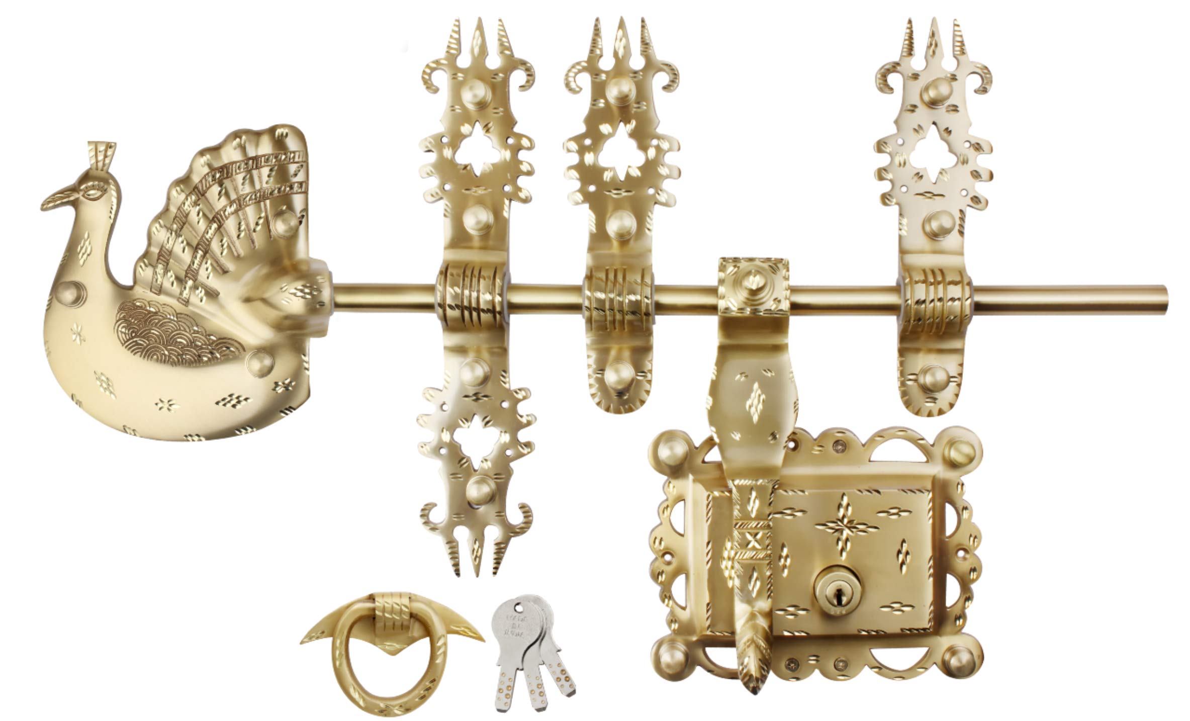 Pekt Locks Brass Manichitratazhu Aldrop Mayur Head with Matte Finish 16 mm Thick and 12-inch Width Rod (Gold)