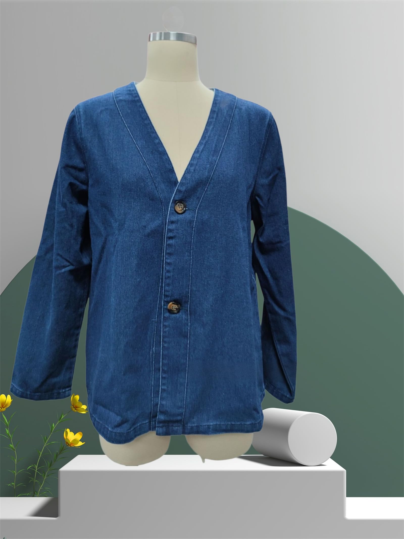 Cárdigan Vaquero clásico con Botones para Mujer | Abrigo ligero, transpirable y elástico, de corte informal y relajado, chaqueta vaquera de manga larga con cuello en V