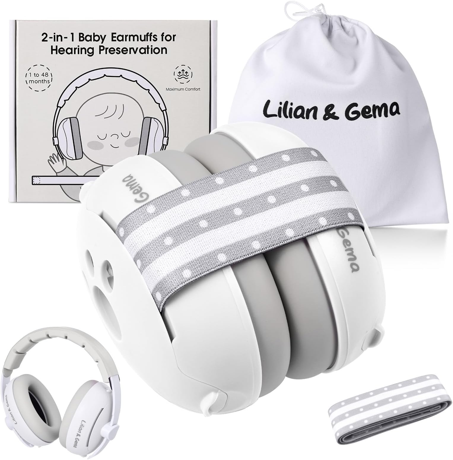 2 in 1 Baby Helmets Anti-Noise Ear Protectors for Babies, Adjustable Headband, Non-Slip and Pressure-free. Ideal hearing protection for babies up to 48 months of age